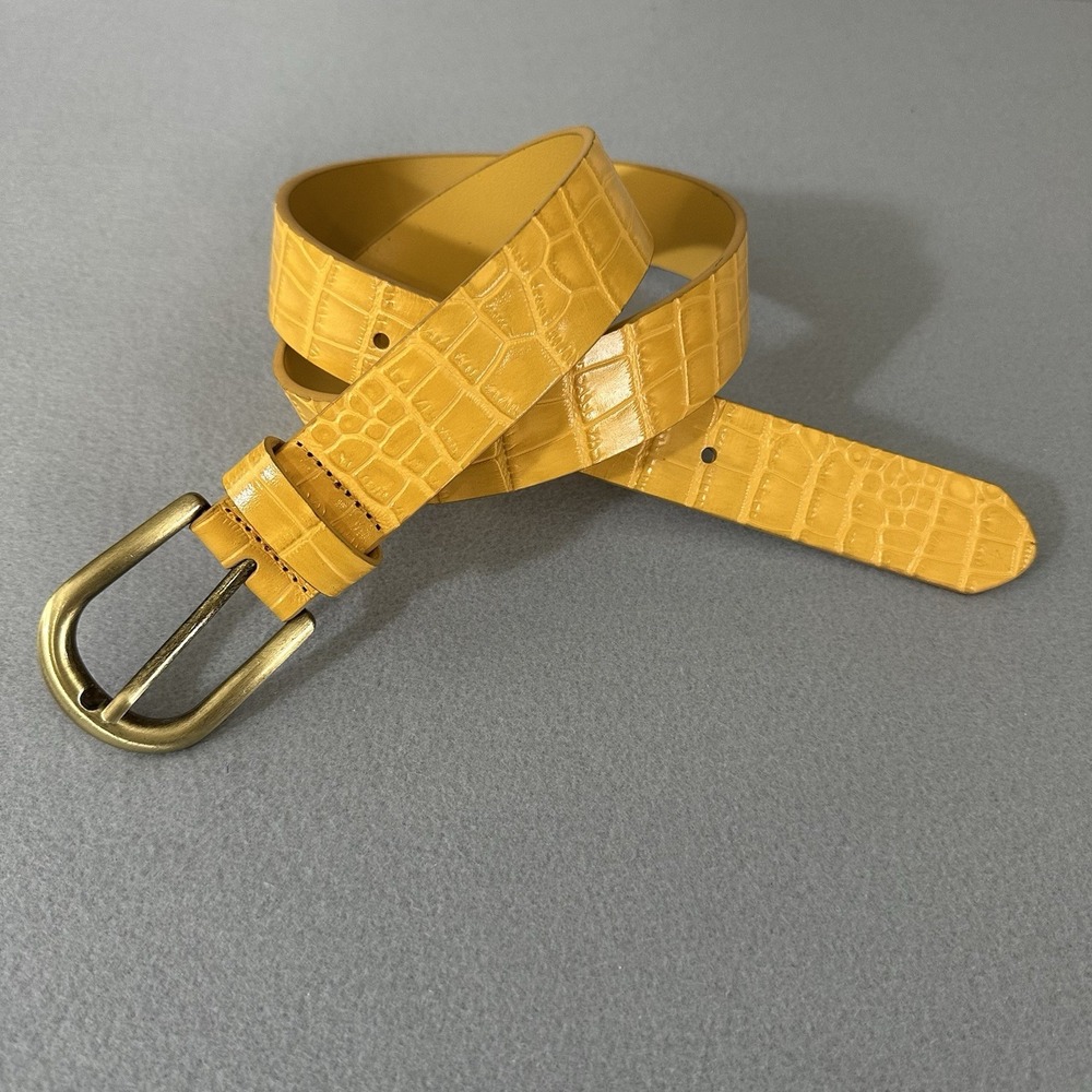 Patricia Nash Leather Belt Women's Large Yellow Embossed Western Boho Artsy